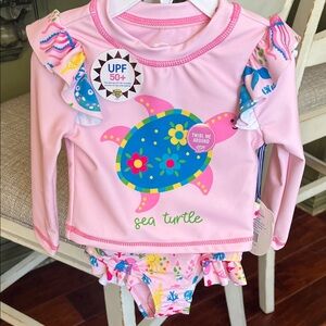 Kids Pink Sea Turtle Bathing Suit Set SPF 50+
